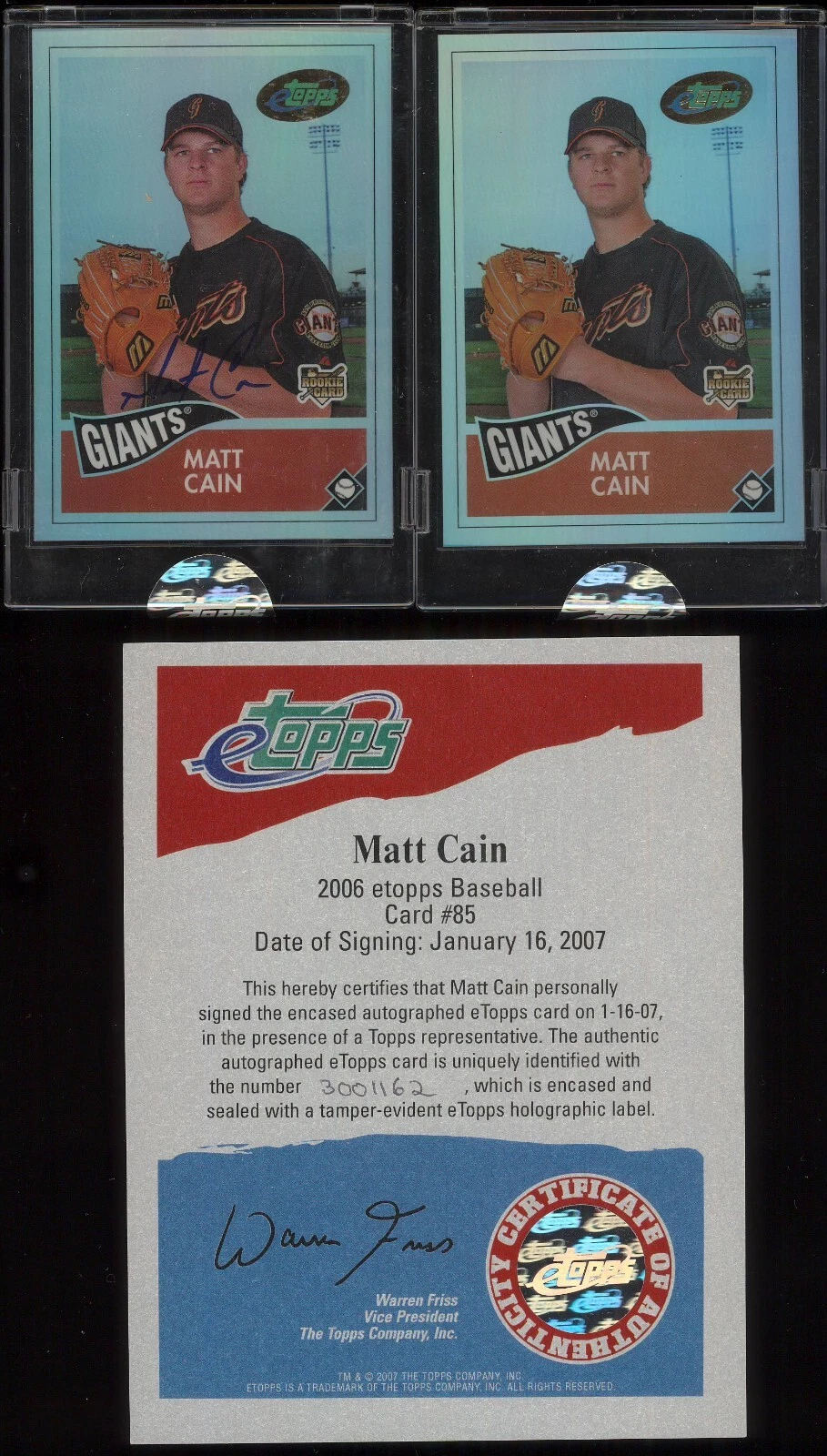2006 eTopps Matt Cain Auto Autograph Lot