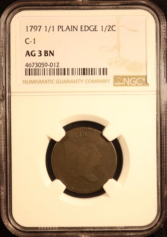 1797 1/1 Liberty Cap Half Cent 'Plain Edge C-1' - NGC AG3 BN - Rare Date & Type! Cover