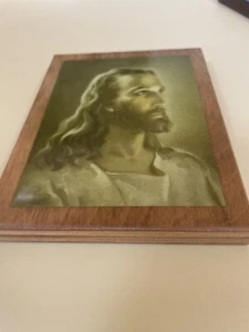 VTG Jesus Pyraglass Products Religious Wall Hanging Plaque Wood-4.75”x3.75x0.5” - Picture 1 of 4