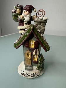Kurt Adler Resin Glitter Christmas House Santa On Roof w/ Presents Figurine 7” H - Picture 1 of 9