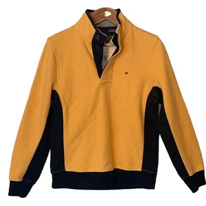 NEW Tommy Hilfiger Womens Orange/Yellow /Navy Blue Pullover Button Sweater Sz S - Picture 1 of 5