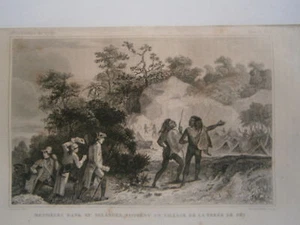 gravure 19° voyage Cook :Bank et Solinder visite d'un village de la terre de feu - Imagen 1 de 1