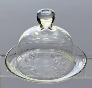Princess House Heritage Crystal Etched Cut Glass Butter Cheese Dish Dome Cover - Picture 1 of 6