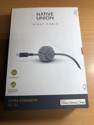 Native Union NIGHT Lightning to USB 10 Ft Cable With Weighted Knot Zebra MFi - Image 1 of 3