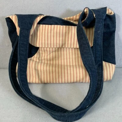 Handmade Upcycled Repurposed DENIM Shoulder Tote Bag BOHO Hippie Dark Wash - Image 1 of 4