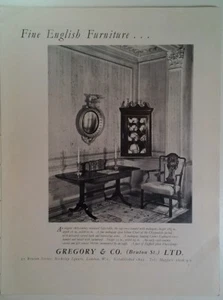 Anuncio impreso Gregory and Co. 1950 Chippendale caoba RARO MUY BUEN ESTADO Londres Inglaterra - Imagen 1 de 6