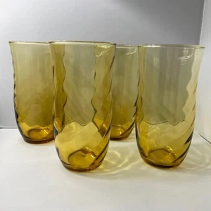 4 Vintage Libbey Amber Diamond Optic Swirl Large Tumbler Glasses - Picture 1 of 7
