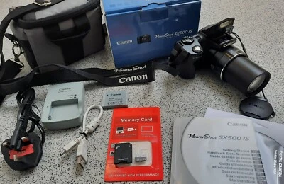 Boxed Canon PowerShot SX500 IS 16.0MP Digital Camera - Black + Bag - Image 1 of 4
