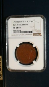 1943 P AUSTRALIA PENNY NGC MS61 BN DOT AFTER PENNY 1P Coin PRICED TO SELL! - Picture 1 of 4