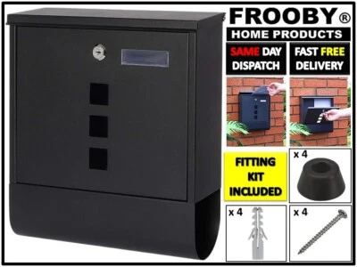 LARGE LOCKABLE MAILBOX POSTBOX OUTSIDE POST LETTER BOX WALL MOUNTED BLACK 49-3 - Image 1 of 4