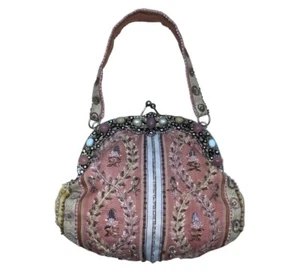 Vintage Christiana Handtasche rosa Satinfutter Perlen bestickt Metallrahmen Gr. S - Bild 1 von 9