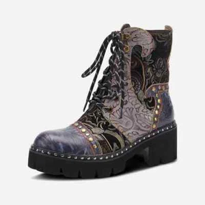 L'Artiste by Spring Step Womens Severe Leather Boots - Blue Multi, 35M NEW - Picture 1 of 6