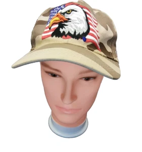Vintage American Bald Eagle USA Flag Stars N Stripes Brown Camo Cap Hat SWT - Picture 1 of 14