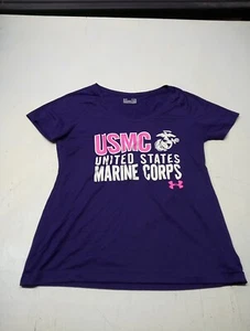 Under Armour Womans Size L Short Sleeve Shirt Purple US MARINES CORPS - Picture 1 of 5