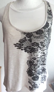 Canotta elasticizzata Miss Selfridge crema/nero pizzo e paillettes taglia 10 - Foto 1 di 3