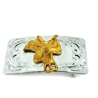 Vintage Small Unisex Western Style Belt Buckle Silver & Gold Tone Unbranded 2.5" - Image 1 of 4