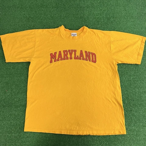 Vintage 90s Maryland Terrapins College Park Yellow Short Sleeve Tee Mens Size XL Cover