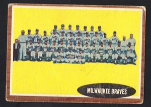 1962 TOPPS MILWAUKEE BRAVES #158 TEAM CARD G-VG (REF 9146)