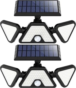 2 X Neloodony Motion Sensor 203 LEDs Solar Powered Waterproof Outdoor Lights - Picture 1 of 7