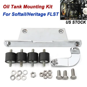 US Chrome Oil Tank Mount Kit For Harley Evo Softail FXST 1984-99 / FLST 1986-99 - Picture 1 of 13