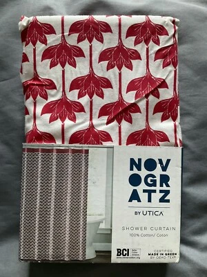 NUEVA Cortina de Ducha Novo Gratz Utica Roja/Blanca 72x72” 100% Algodón Vástago Largo Lotus Foto 1 de 2