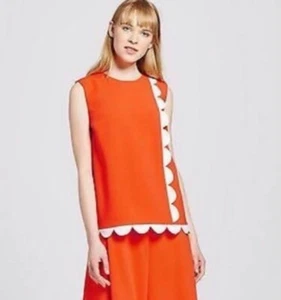 Victoria Beckham For Target Orange Tank Top w/Asymmetric Scallop Trim Size Small - Picture 1 of 8