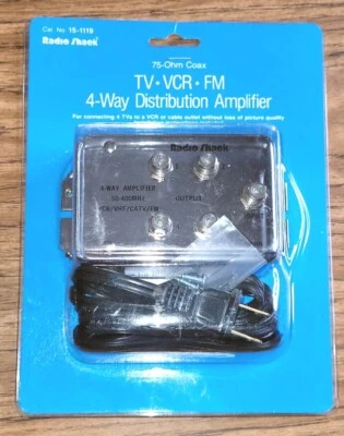 BRAND NEW RADIO SHACK 4-WAY TV/VCR/FM DISTRIBUTION AMPLIFIER 15-1119 - Image 1 of 2