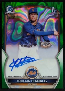 2023 Bowman Chrome Yonatan Henriquez 1st Green Lava Refractor Auto /99 NY Mets