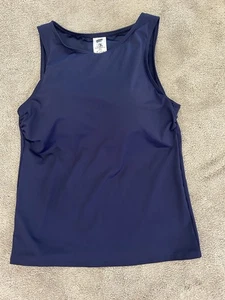 LL Bean Tankini Scoop Neck Swim Water Top Padded Blue Navy Wide Straps 10 - Picture 1 of 10
