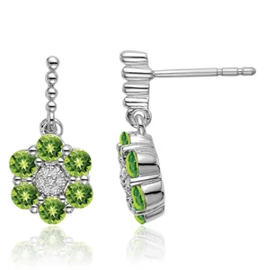14K Solid White Gold Peridot Diamond Dangle Earrings - Picture 1 of 11