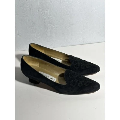 Туфли-лодочки женские Evan Picone 8 N черные замшевые сделано в Испании с поднятым дизайном на каблуках - Изображение 1 из 4