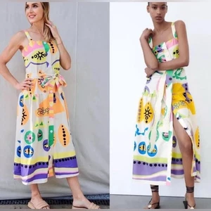 BANDIT AND THE BABE Damen buntes Kleid Maxi Größe Large mit Gürtel tragbar Kunst - Bild 1 von 11