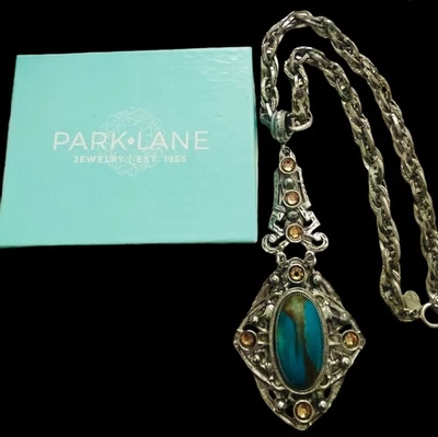 Collar vintage firmado Park Lane imitación turquesa/aqua y estrás de vidrio con caja Foto 1 de 4