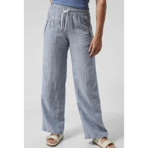 Athleta Cabo Leinenhose weites Bein Chambray blau Beachy Resort Athleisure Größe 4 - Bild 1 von 8