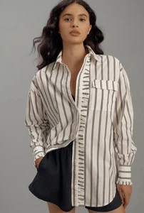 DAMSON MADDER Kylie Ruffle Button Down Oversized Shirt Size 6 Medium - Picture 1 of 8