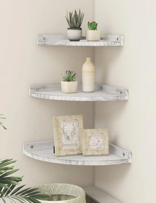 Estantes Esquineros Montaje en Pared, Esquina Madera Natural Rústica Pequeña Vintage Blanca Foto 1 de 4