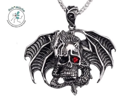 Halskette 3D Drache Schädel Fantasy Halloween Amulett Glücksbringer Geschenkidee - Bild 1 von 2