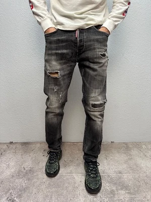 Dsquared2 Men's Distressed Ripped Jeans Gray Size 50 W32 Made In Italy - Image 1 of 4