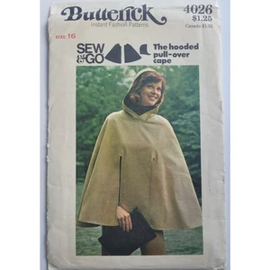 70s Sewing Pattern Pullover Lined Cape Vintage Size 16, Bust 38 Butterick 4026 - Picture 1 of 7