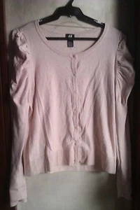H&M WOMEN'S PUFFED SLEEVES CARDIGAN-PINK, MEDIUM - Picture 1 of 3