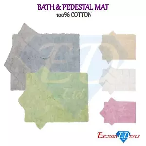 100% Cotton Non-Slip Bath Mats Absorbent Bathroom Pedestal - 2 Piece Set - Picture 1 of 12