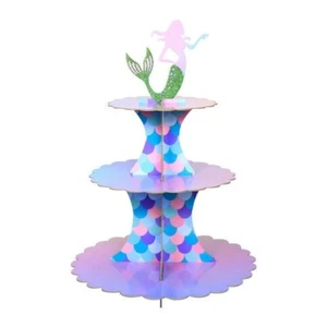 NEU 3 Ebenen Meerjungfrau Kinder Party Geburtstag Cupcake Ständer Muffincake Papp Halter - Bild 1 von 1