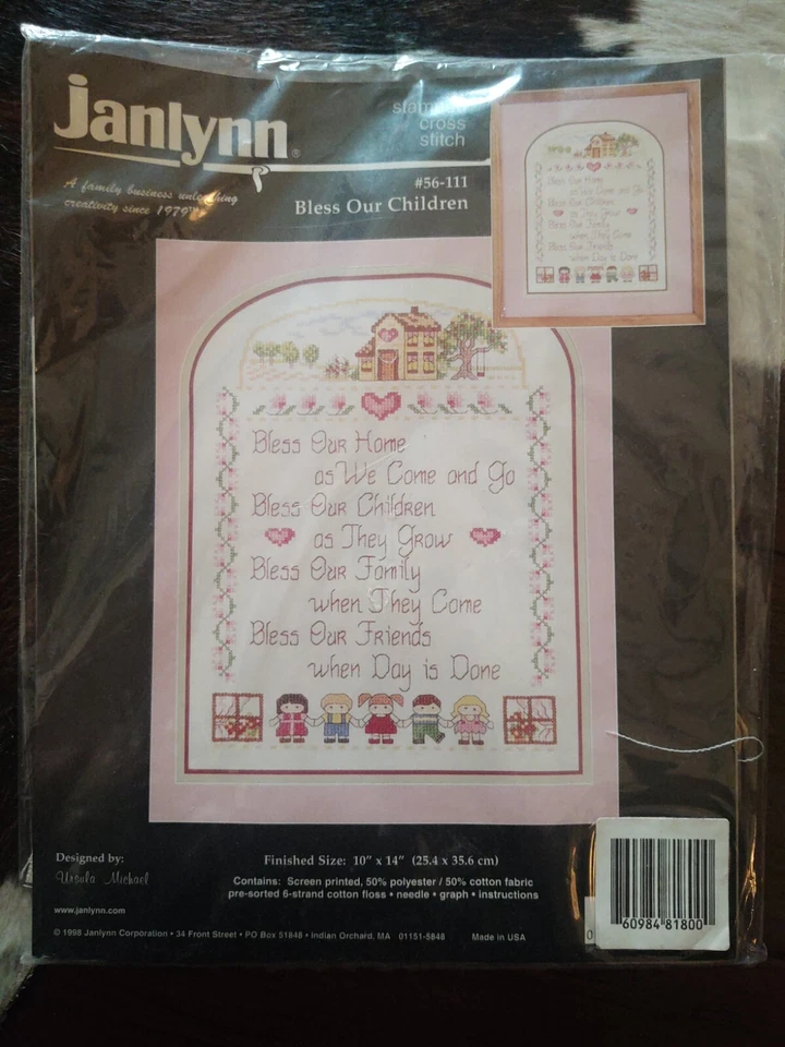 Janlynn Bless Our Children Stamped Cross Stitch Sealed Kit 1998 10x14 New 56-111 - Image 1 of 2