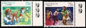 Australia 1989 - 70c Cricket 3K Right, 75c Netball 2K Right Reprints Fine Used. - Bild 1 von 1