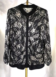 Misook black white jacket rose pattern sz M - Picture 1 of 7