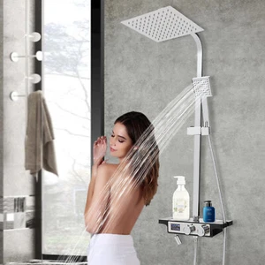 Duschsystem mit Thermostat Duscharmatur Regendusche Duschset Handbrause Chrome - Bild 1 von 19