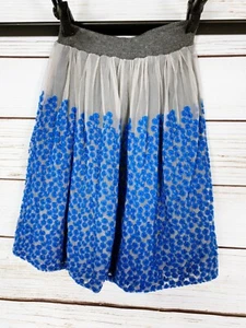 Tvisha Girls Skirt Size 134 US 9 Gray & Blue Embroidered Flowers Italian Design - Picture 1 of 7