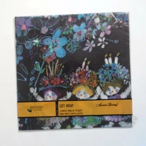 Vtg Gift Wrap Paper Black Floral Creepy Goth Dolls Flowers Candles  New Sealed - Picture 1 of 3