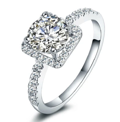 925 Sterling Silver Square Diamond Created Women's Wedding Engagement Ring R8 - Image 1 of 4