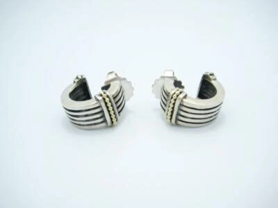 Pendientes Huggie Aro Lineal Lagos Caviar Oro Esterlina y Oro Amarillo 18k - A Foto 1 de 4